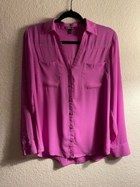 Express Hot Pink Long-Sleeve Button-Down Shirt